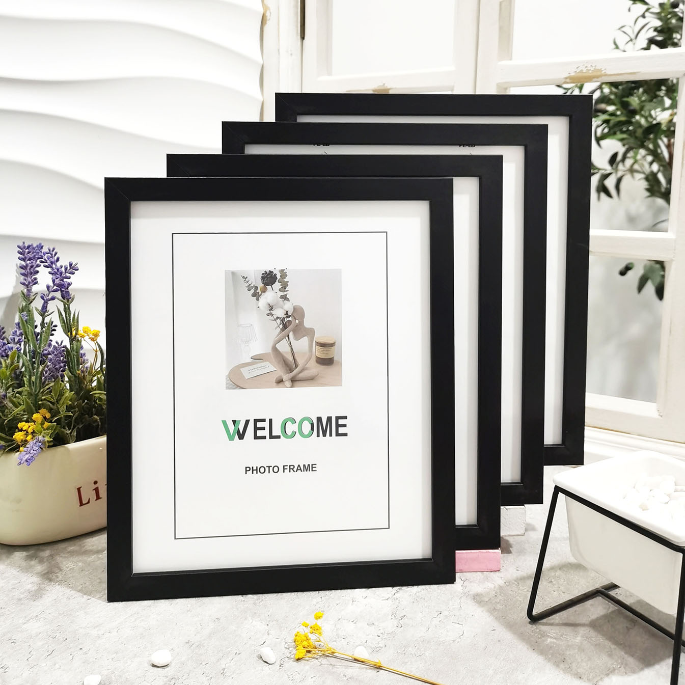 Engraved Wood Frame - 4 Pcs Wood Photo Frames Set,