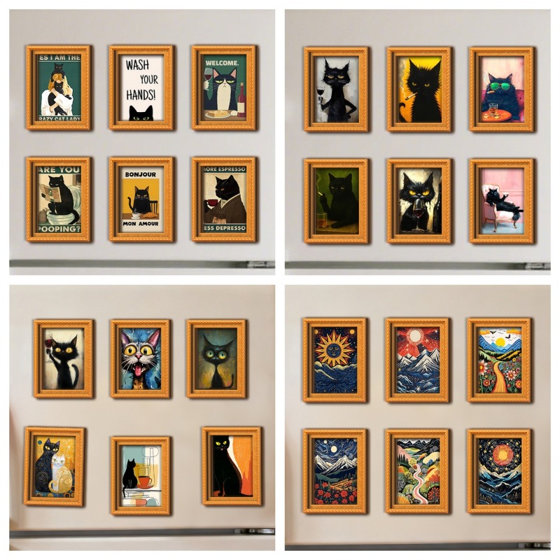 6Pcs/set Wooden Refrigerator M - Engraved Wood Frame recension och pris