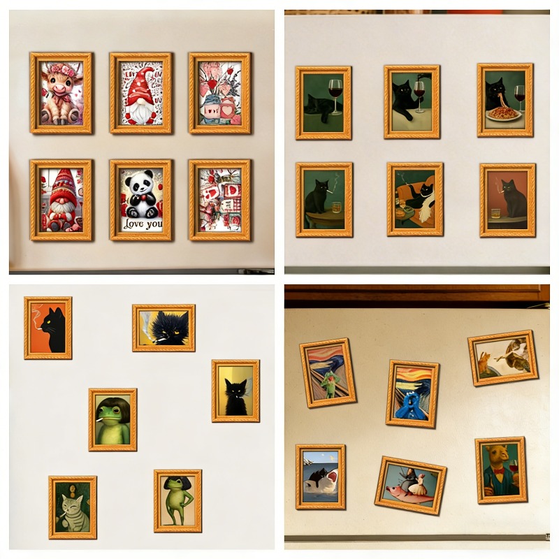 6Pcs/set Wooden Refrigerator M - Engraved Wood Frame recension och pris