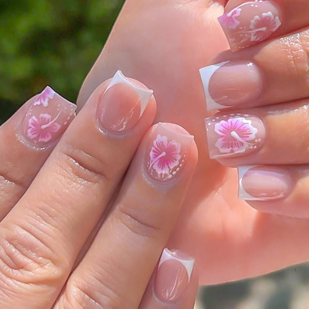 24Pcs French Flower False Nail - Pressed Flower Art recension och pris